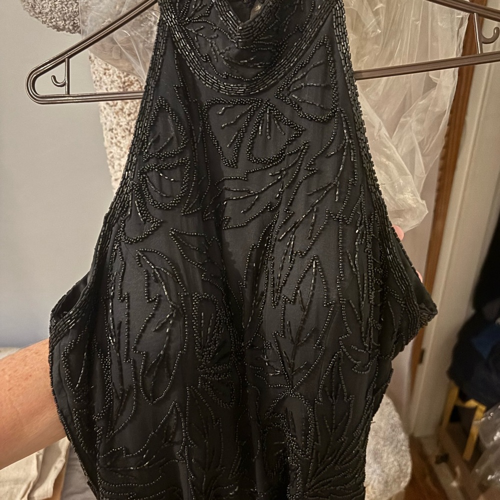 Elegant Black Beaded Silk Dress